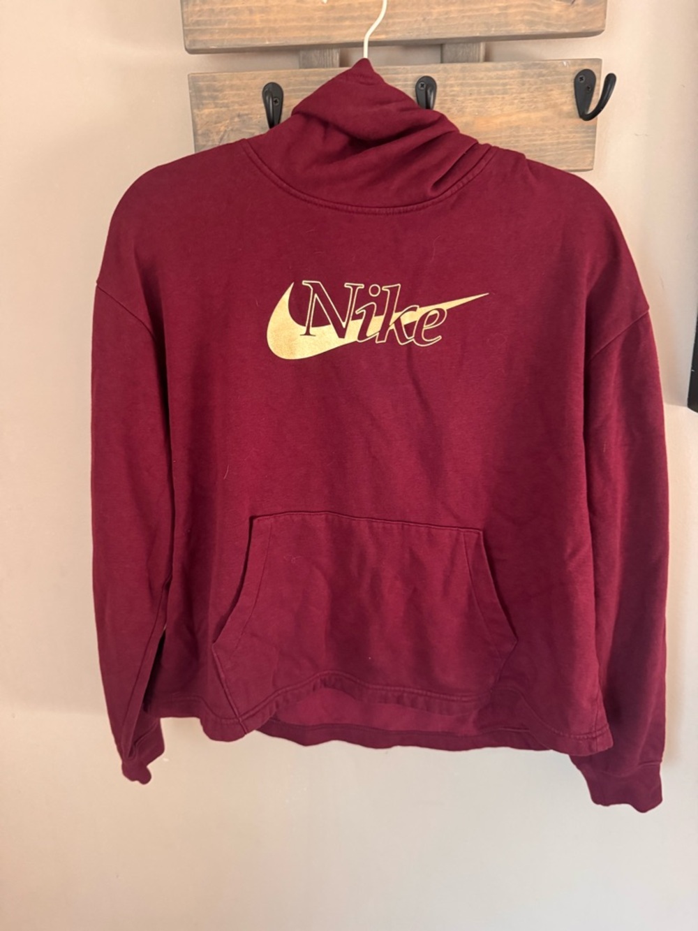 Nike Burgundy Pullover Hoodie with gold logo
